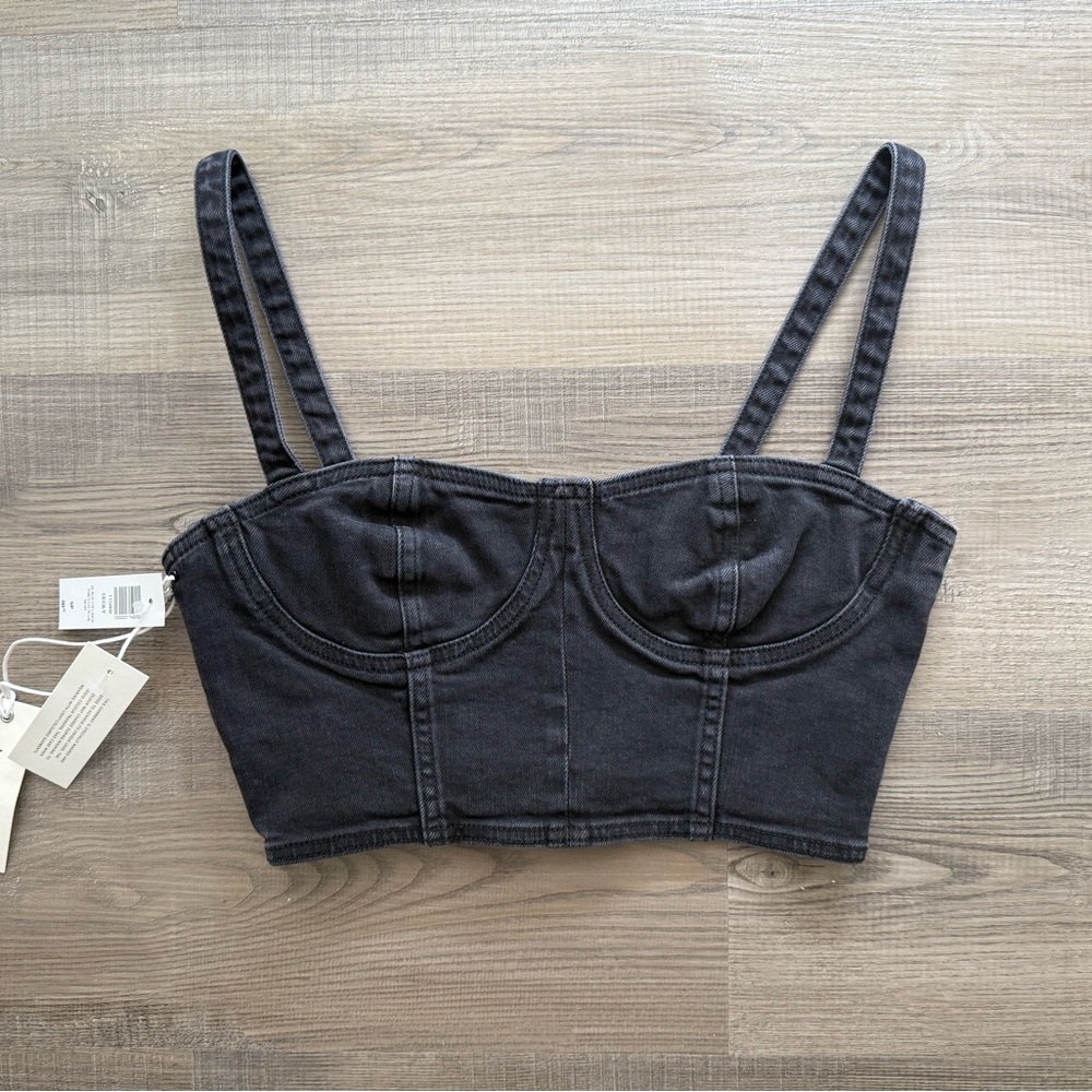 Aritzia NEW with tags Denim Forum, Cecily Black Denim Women's Crop Top